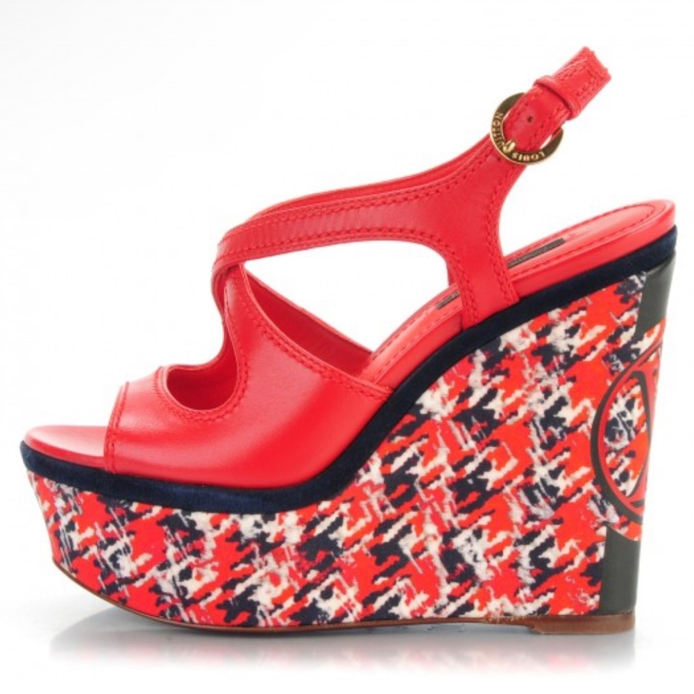 NIB LOUIS VUITTON CALFSKIN POSTCARD RED WHITE & BLUE WEDGES SIZE 41 JULY 4TH 🎆🎇💥